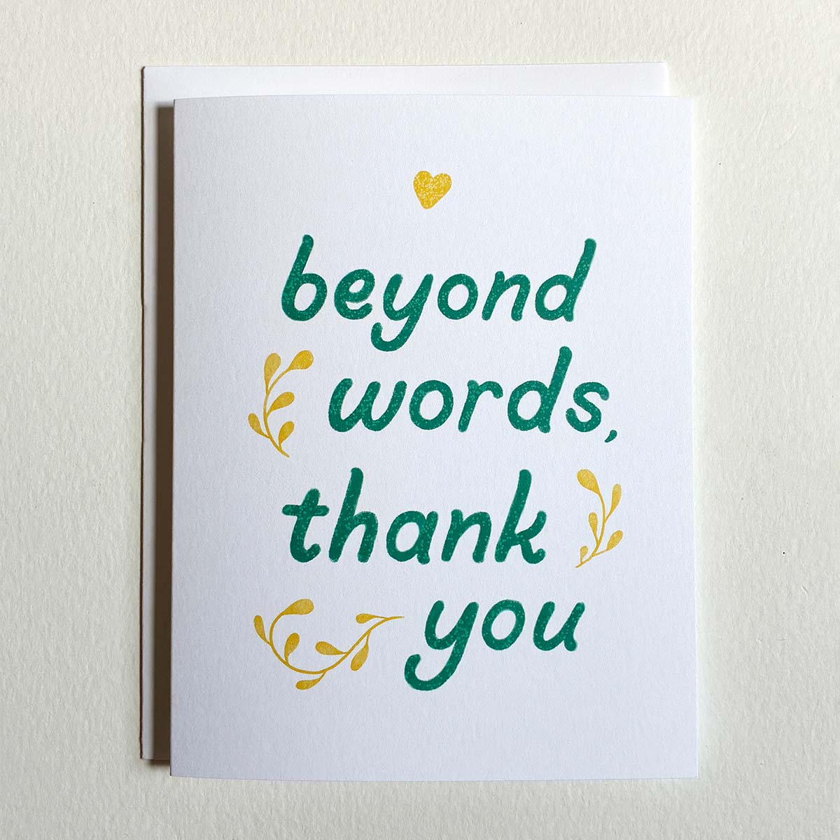 Beyond Words, Thank You Greeting Card with Yellow Heart and Leaves with White Envelope