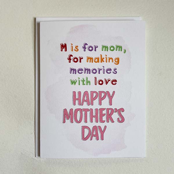Mother's Day card with colorful text on a white background