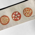 Pouch with pizza designs on a white background