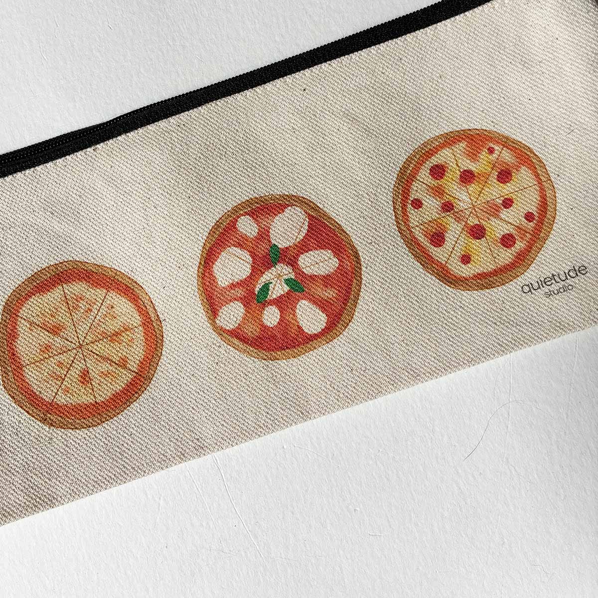 Pouch with pizza designs on a white background