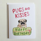 Pugs and Kisses Happy Birthday Card with white envelope